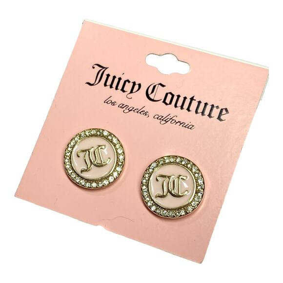 NEW Juicy Couture Earrings JC Logo, Pink Enamel & Rhinestones - Picture 3 of 9